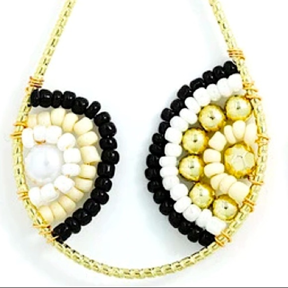 Gold Boho Water Drop Beaded Handmade Earrings - Picture 2 of 2